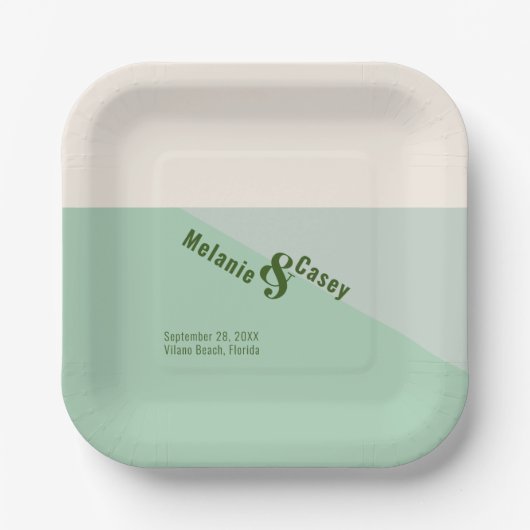 ミニマリストミントグリーン結婚ズ紙ナプキンス ペーパープレート (正面)