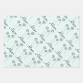 ミニマリストミントグレーホワイトダンデオンネームフローラ ラッピングペーパーシート (正面)