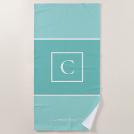 ミニマリストミントブルーモノグラムパーソナライズされた ビーチタオル