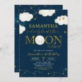 ミニマリストムーンアンドスターズナイト誕生日テーマ 招待状 (正面/裏面)