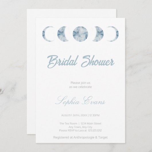 ミニマリストムーンフェイズシナブライダルシャワー 招待状 (正面/裏面)