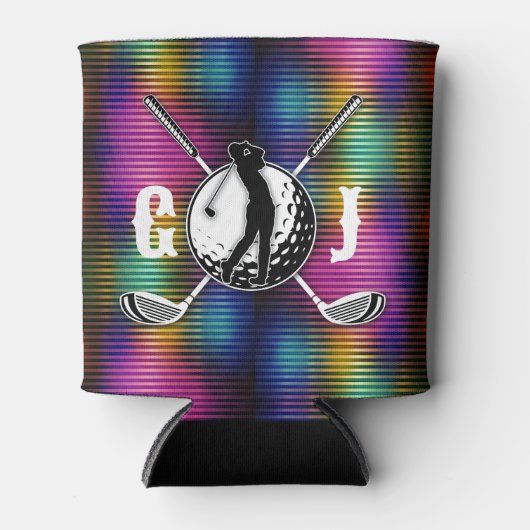 ミニマリストメタリックカラフルゴルフモノグラムデザイン 缶クーラー (正面)