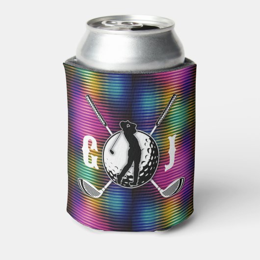 ミニマリストメタリックカラフルゴルフモノグラムデザイン 缶クーラー (缶裏面)
