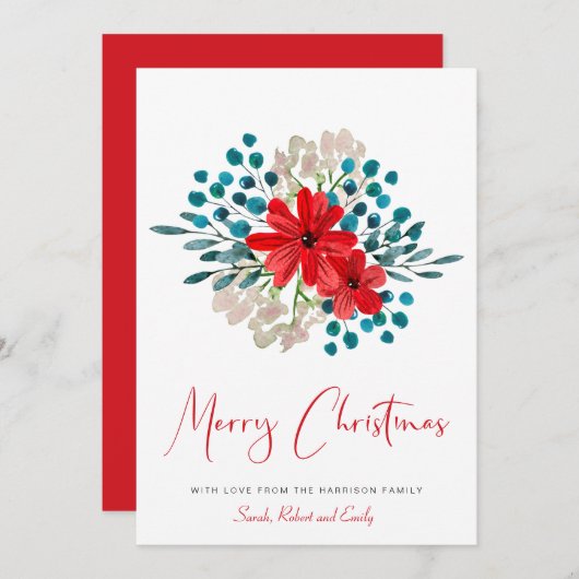 ミニマリストメリークリスマスウィンター花模様フェスティバル シーズンカード (正面/裏面)