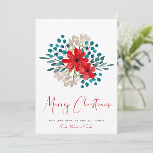 ミニマリストメリークリスマスウィンター花模様フェスティバル シーズンカード (スタンド正面)