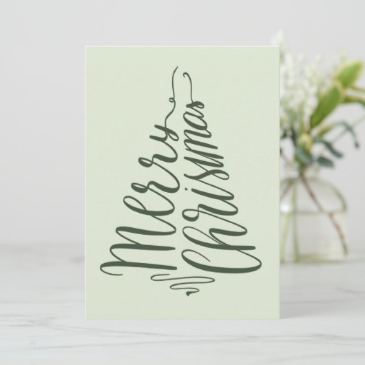 ミニマリストメリークリスマスグリーンツリータイポグラフィ シーズンカード (スタンド正面)