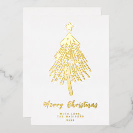 ミニマリストメリークリスマスツリーフォイルホリデーカード 箔シーズンカード