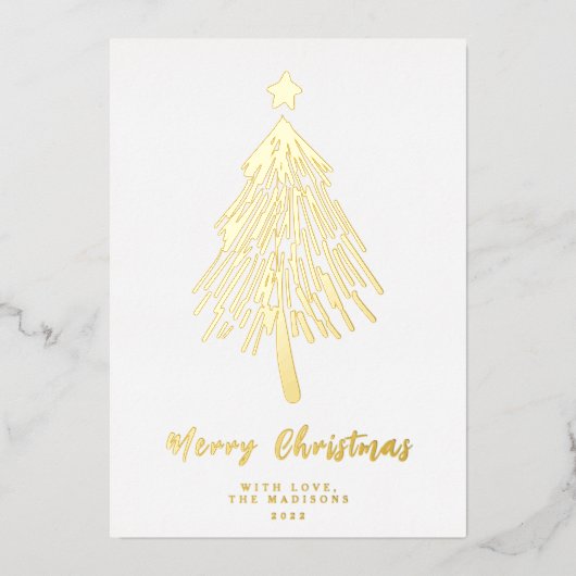 ミニマリストメリークリスマスツリーフォイルホリデーカード 箔シーズンカード (正面)