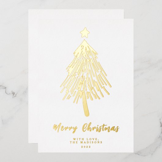 ミニマリストメリークリスマスツリーフォイルホリデーカード 箔シーズンカード (正面/裏面)