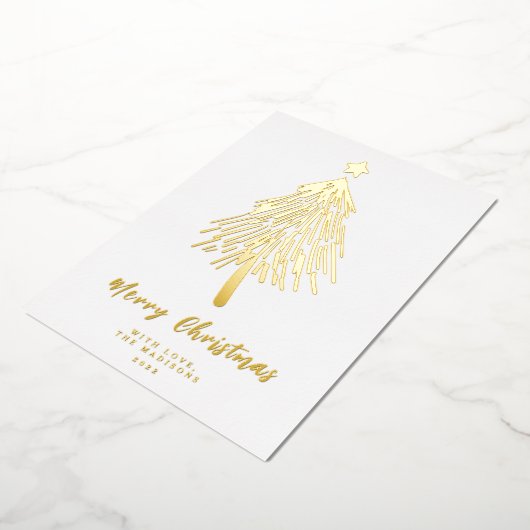 ミニマリストメリークリスマスツリーフォイルホリデーカード 箔シーズンカード (回転した状態)