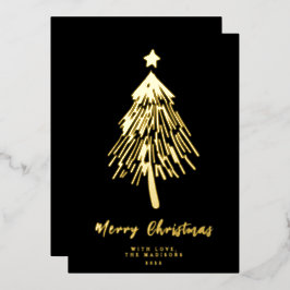 ミニマリストメリークリスマスツリーフォイルホリデーカード 箔シーズンカード