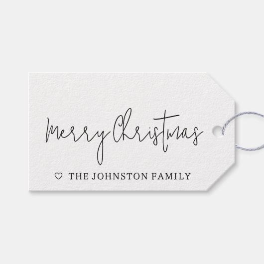 ミニマリストメリークリスマスハート白黒 ギフトタグ (正面(横))