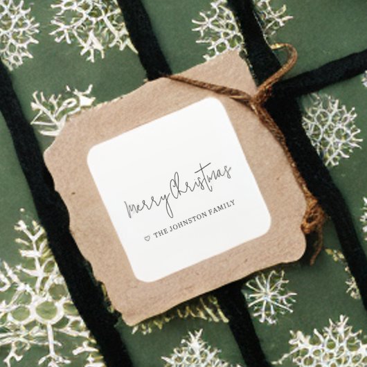 ミニマリストメリークリスマスハート白黒 スクエアシール