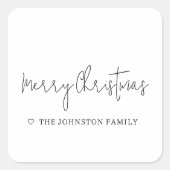 ミニマリストメリークリスマスハート白黒 スクエアシール (正面)