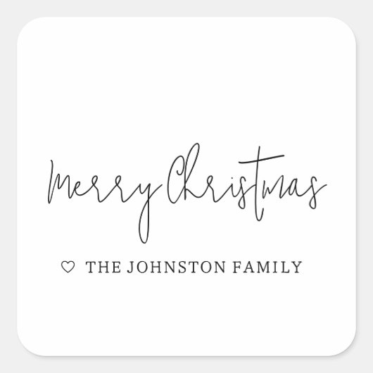 ミニマリストメリークリスマスハート白黒 スクエアシール (正面)