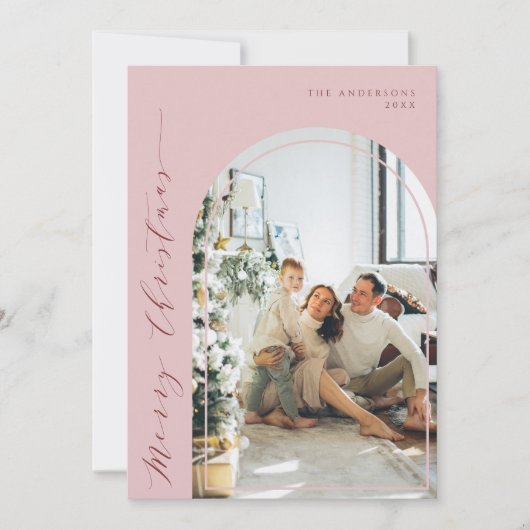 ミニマリストメリークリスマスフォトダスティピンク シーズンカード (正面)