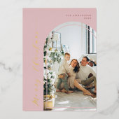 ミニマリストメリークリスマスフォトダスティピンク 箔シーズンカード (正面)