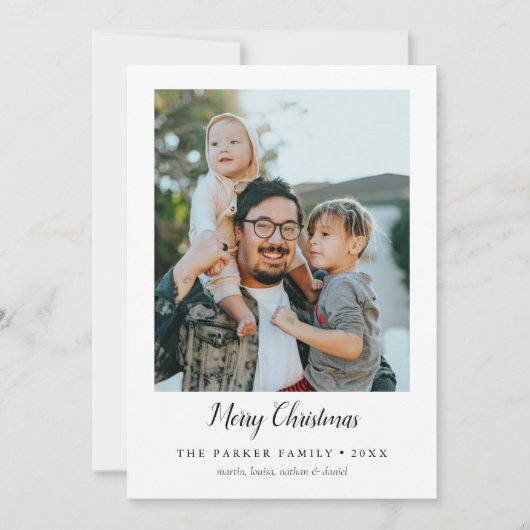 ミニマリストメリークリスマスポートレートフォトホリデー 招待状 (正面)