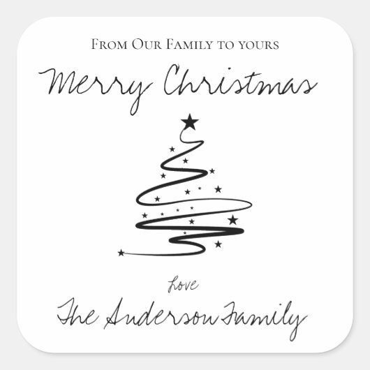 ミニマリストメリークリスマス白黒シンプル名 スクエアシール (正面)