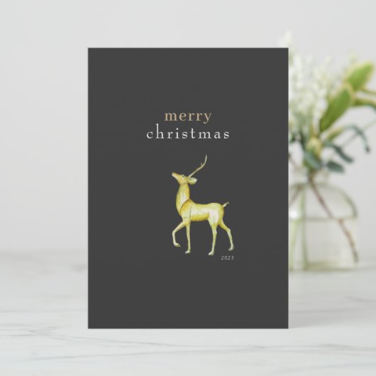 ミニマリストメリークリスマス金ゴールドトナカイ シーズンカード (スタンド正面)