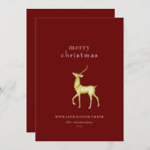 ミニマリストメリークリスマス金ゴールドトナカイ シーズンカード (正面/裏面)