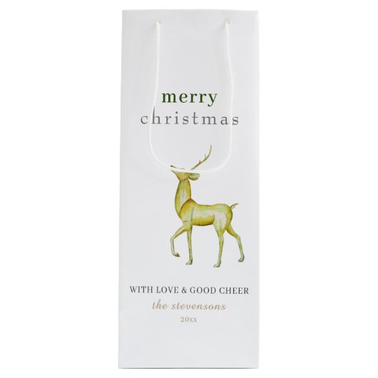 ミニマリストメリークリスマス金ゴールドトナカイ ワインギフトバッグ (正面)