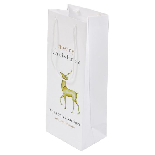 ミニマリストメリークリスマス金ゴールドトナカイ ワインギフトバッグ (正面アングル)