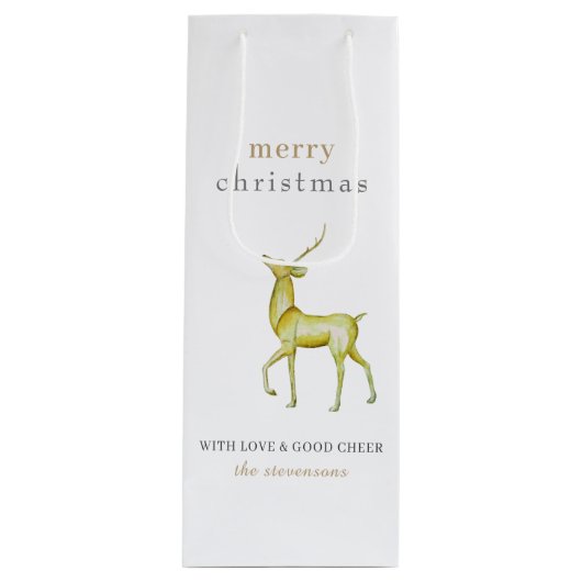 ミニマリストメリークリスマス金ゴールドトナカイ ワインギフトバッグ (正面)