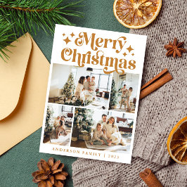 ミニマリストメリークリスマス4フォトレトロイエロー シーズンカード