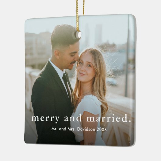 ミニマリストメリータイプと結婚した写真クリスマス セラミックオーナメント (左)