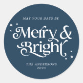 ミニマリストメリーブルー&ブライトクリスマス ラウンドシール (正面)