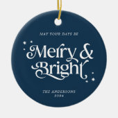 ミニマリストメリーブルー&ブライト写真クリスマス セラミックオーナメント (正面)