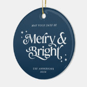 ミニマリストメリーブルー&ブライト写真クリスマス セラミックオーナメント (左)