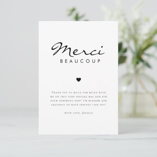 ミニマリストメルシーボークープフランスのブライダルシャワー サンキューカード (スタンド正面)