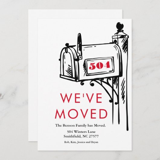 ミニマリストメールボックス新しいホーム引っ越しました 招待状 (正面/裏面)