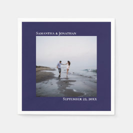 ミニマリストモダンエレガンスNavy Blue結婚の写真 スタンダードカクテルナプキン