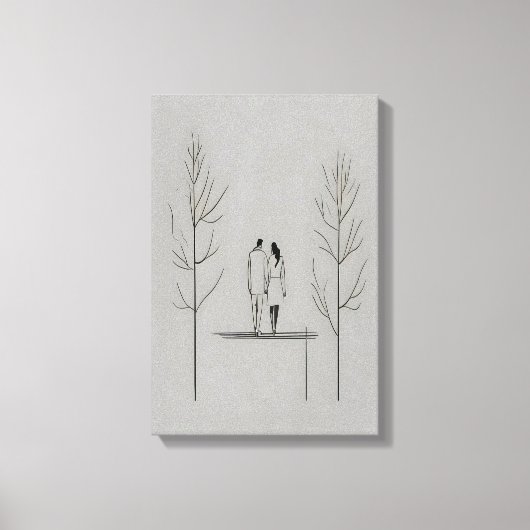 ミニマリストモダンカップル線アート キャンバスプリント (正面)