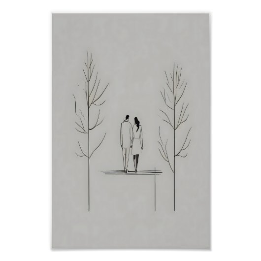 ミニマリストモダンカップル線アート フォトプリント (正面)
