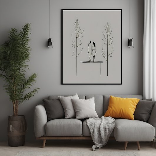 ミニマリストモダンカップル線アート ポスター