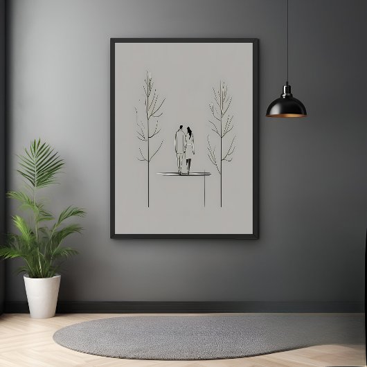 ミニマリストモダンカップル線アート ポスター