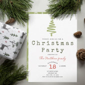 ミニマリストモダングリーンタイプライターのクリスマスツリー 招待状