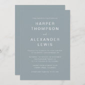 ミニマリストモダンダスティブルータイポグラフィ結婚ズ 招待状 (正面/裏面)