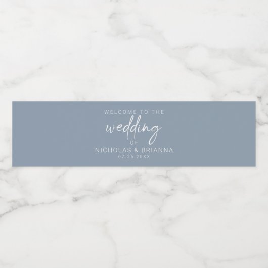 ミニマリストモダンダスティ結婚ブルーエレガントズ ペットボトルラベル (シングルラベル)