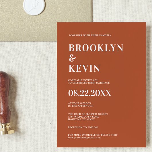 ミニマリストモダンテラコッタ結婚式招待状 招待状