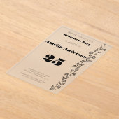 ミニマリストモダンデイジーブラック アクリル招待状 (レイダウン)