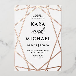 ミニマリストモダンバラ金ゴールドオンホワイト |結婚 箔招待状