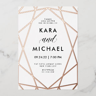 ミニマリストモダンバラ金ゴールドオンホワイト  結婚 箔招待状