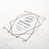 ミニマリストモダンバラ金ゴールドオンホワイト |結婚 箔招待状 (回転した状態)