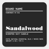 ミニマリストモダンブラックキャンドル製品ラベル スクエアシール (正面)