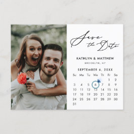 ミニマリストモダンブラックスクリプト写真の日付を保存 案内ポストカード